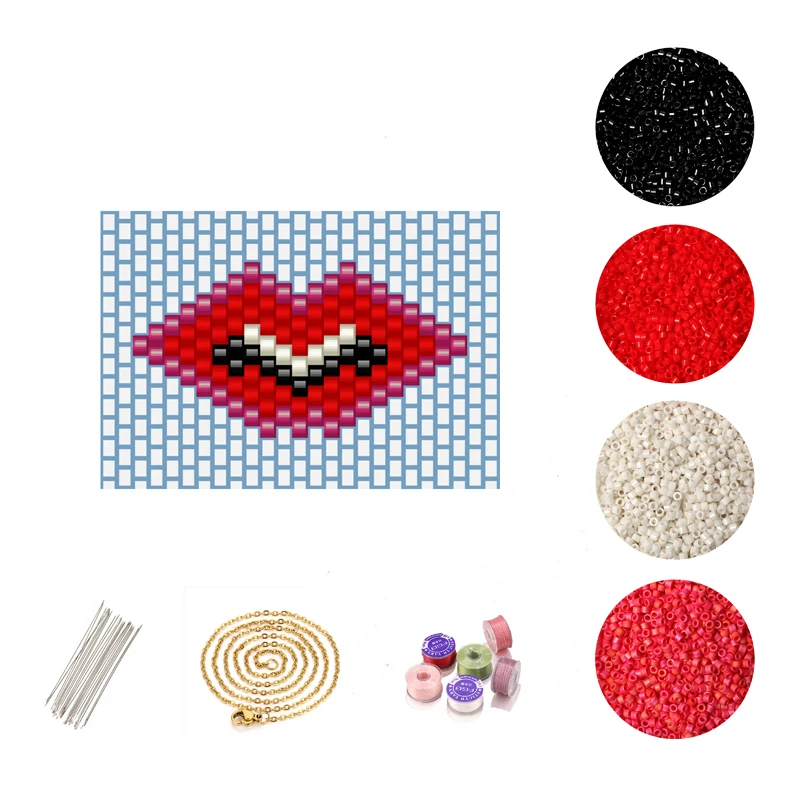 

FAIRYWOO Red Lip Necklace For Women Bohemian Jewelry Miyuki Beads Accessories Kit DIY Jewelry Making Kit New Fashion Wholesale