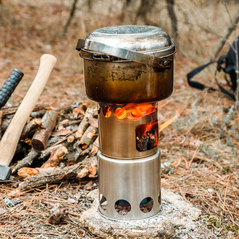 LIXADA Portable Outdoor Wood Stove Camping Folding Cookware Burning for Backpacking Survival Cooking Picnic Hunting | Спорт и