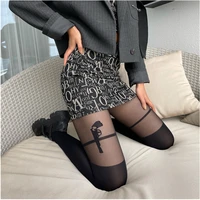 2021 new spring women fake thigh high dark gothic black silk sexy cool unique pattern tights stockings pantyhose