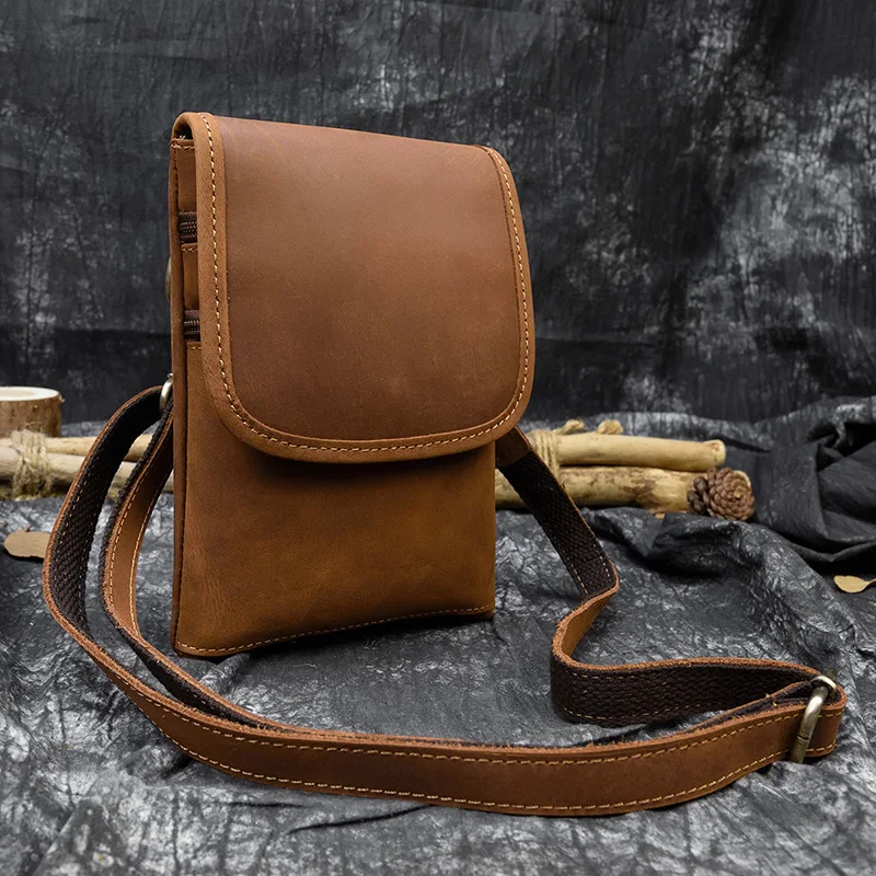 Натуральная кожа мужская сумка через плечо очень большая Crazy Horse кожаная