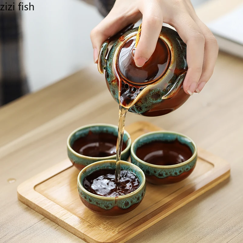 Portable Travel Tea Set Kung Fu Teapot 1 Pot 4 Cup Chinese | Дом и сад