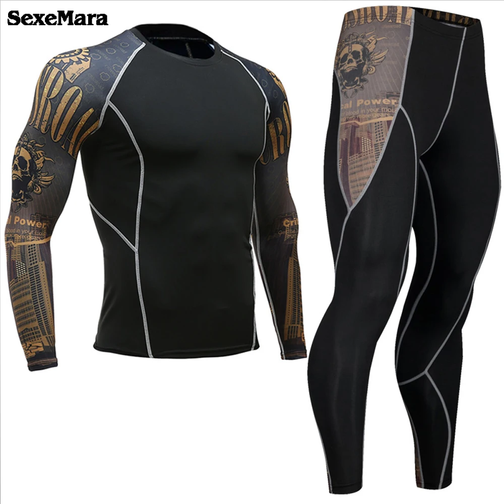 

MMa rashgard Long Sleeve Fitness sport Set Tights Men Compression Elasticity Quick Dry Breath T-Shirt Tactical men's sportswear