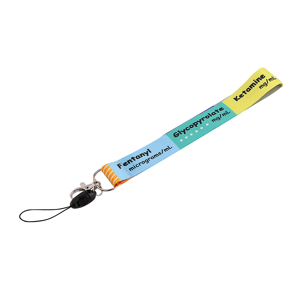 JF968 Critical Care ICU Anesthetics Cartoon Print Lanyards Key Chain Short Neck Straps Badge Holder Keyring for Doctors Nurses