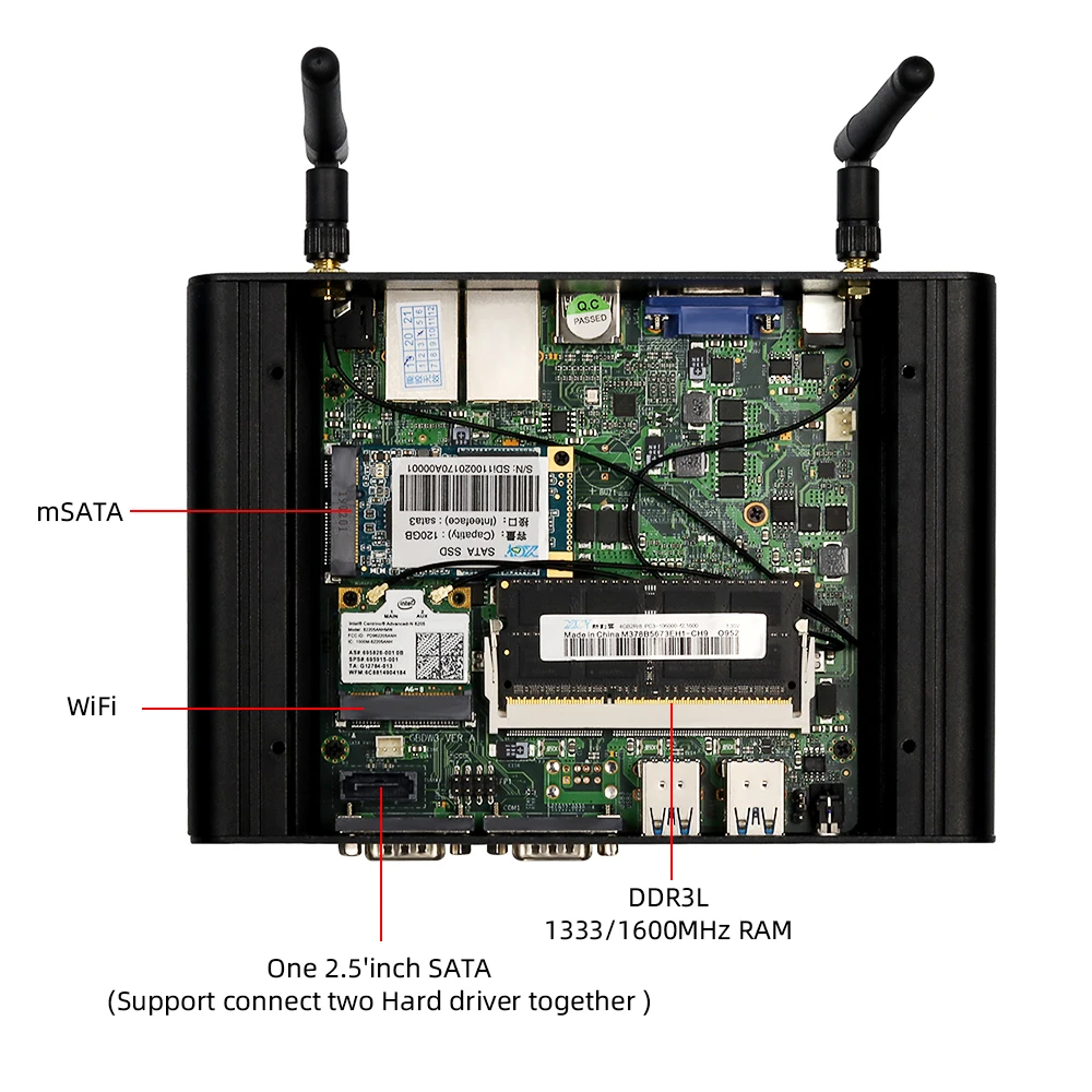 Безвентиляторный промышленный мини-ПК компьютер Intel Core i7 5500U Windows Linux barebone