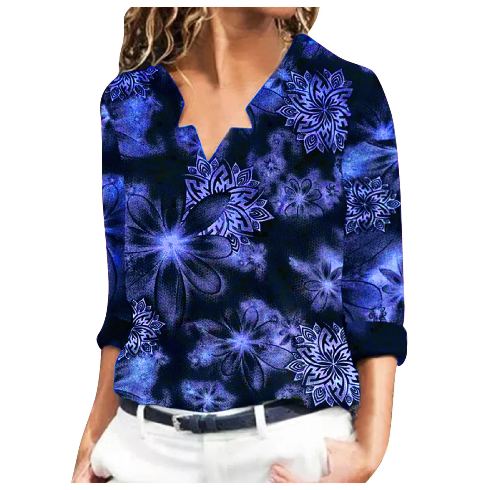 

Женская блузка с V-образным вырезом и длинным рукавом