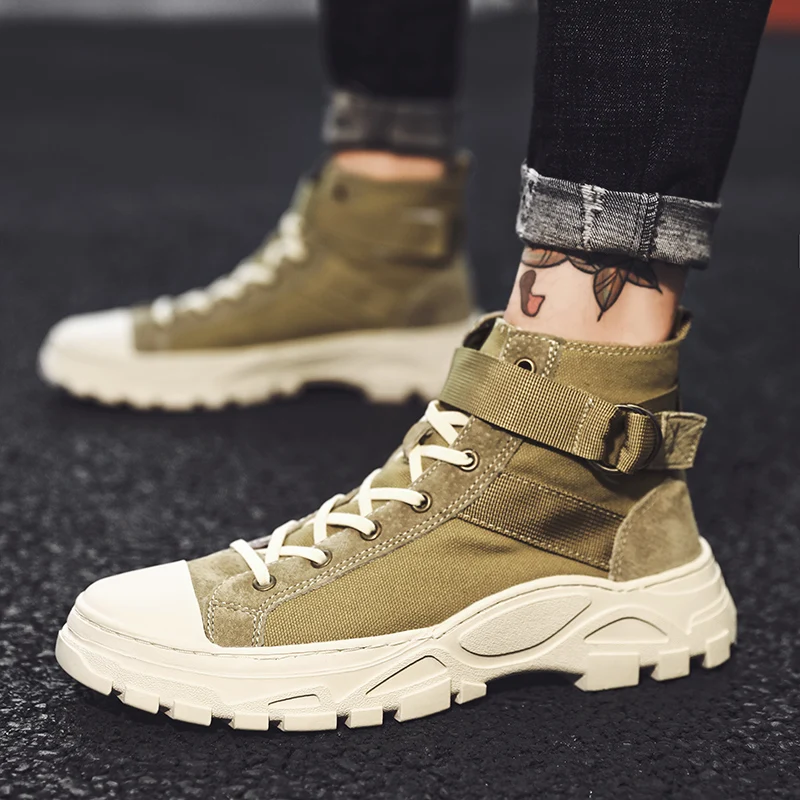 Стильные модные мужские ботильоны повседневная парусиновая обувь кроссовки с