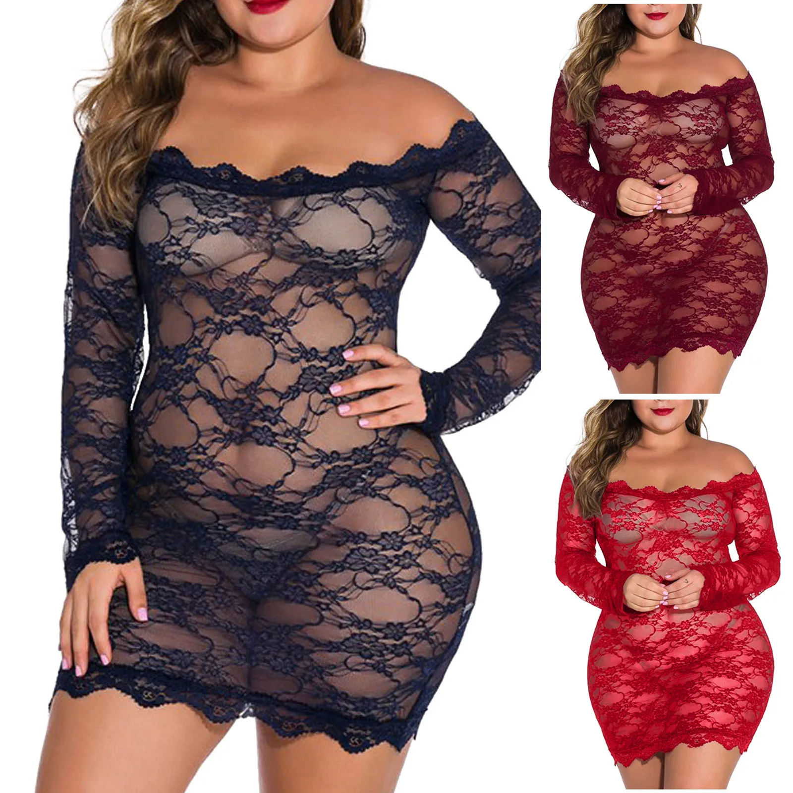 

Women Sleepwear Plus Size Underwear Sexy Lingerie Nightie Lace Transparent Nightgowns Nightwear Homesuit Sleep Nightdress+briefs