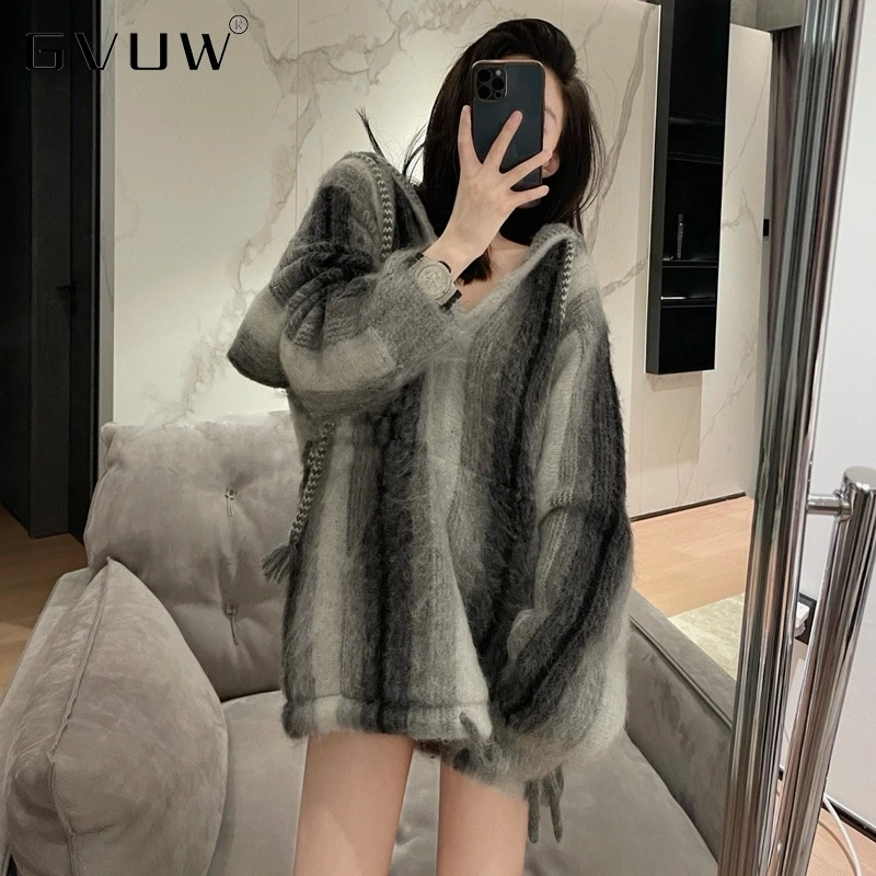 Свитер с V-образным вырезом и капюшоном в Корейском стиле | Женская одежда