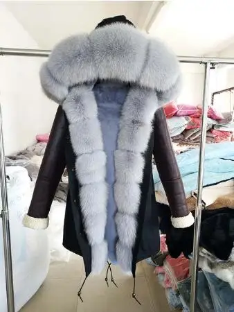 3 Пальто из натурального меха длинная парка зимняя куртка женская из натуральной овчины кожаная заклепки рукава искусственная подкладка из кролика верхняя одежда уличная - Цвет: 3
