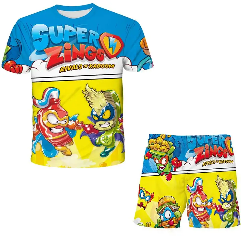 

2020 summer New Superzings Baby Boys Super Zings Series 4 T-shirt+shorts Print Kids Girls Suit Casual Children's Sets Clothing