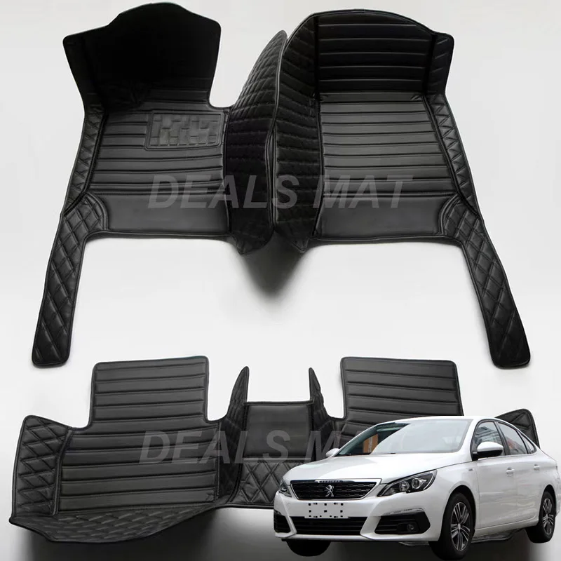 

Luxury Leather 3D interior Parts Custom Car Mat With Pockets Floor Carpet Rugs For Peugeot 308 2012 2013 2014 2015 accessories