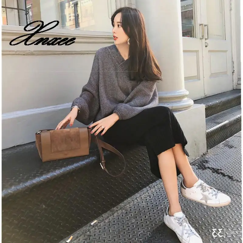 

2020 winter Women Knit pullover Sweaters Skirts Sets V Neck Solid Woman Casual OL two piece Skirt Suits