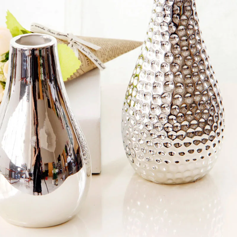 Маленькая серебряная зеркальная Цветочная ваза для гостиной минималистичные