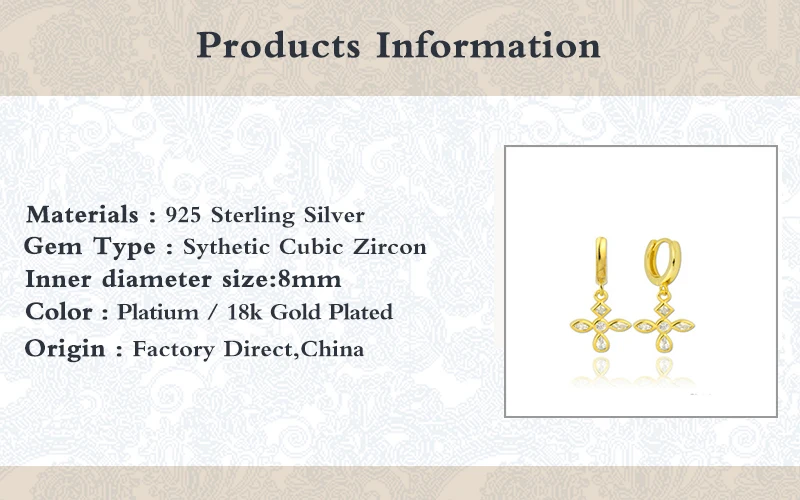 

GS 925 Sterling Silver Colored Zircon CZ Cross Pendant Dangle Hoop Earrings For Women Luxury Pendiente Drop Round Earring Gift