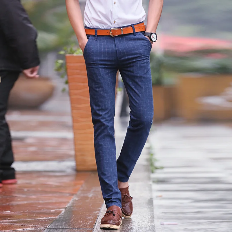 Мужские клетчатые брюки и в английском стиле черные синие серые длинные для