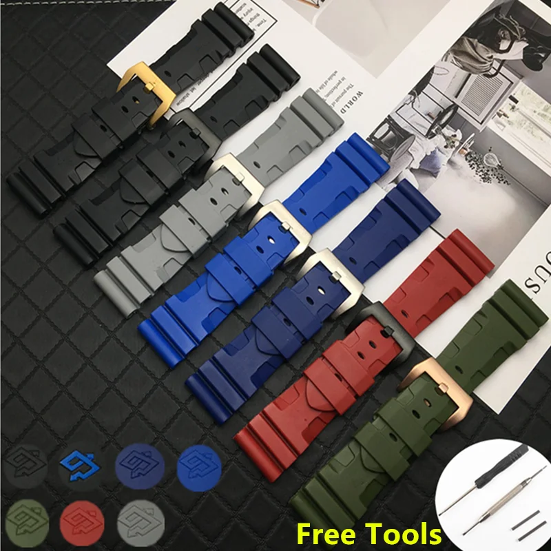 Ремешок силиконовый для часов Panerai резиновый сменный водонепроницаемый браслет