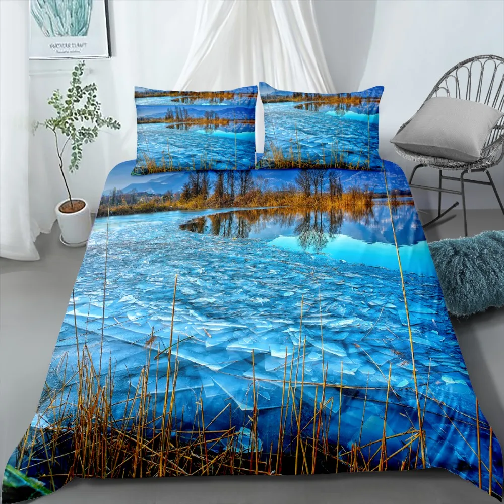 

Ice World Bedding Teens Bed Cover Pillowcase Natural Scenery 3D Print Duvet Cover Set Twin Full Queen King Size Bed Linen Set