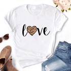 Женская футболка Rebajas, футболка с леопардовым принтом сердца, женские модные милые футболки с коротким рукавом, уличные хипстерские топы с круглым вырезом, футболка