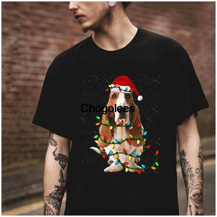 Рождественская короткая футболка bассет хаунд Хаунд для любителей собак |