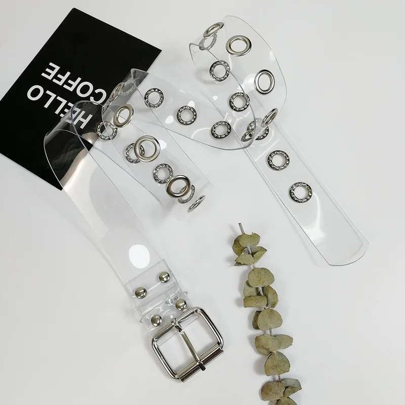 Ремень с двумя рядами прокладок для женщин двойная Пряжка из ПВХ ремешок джинсов