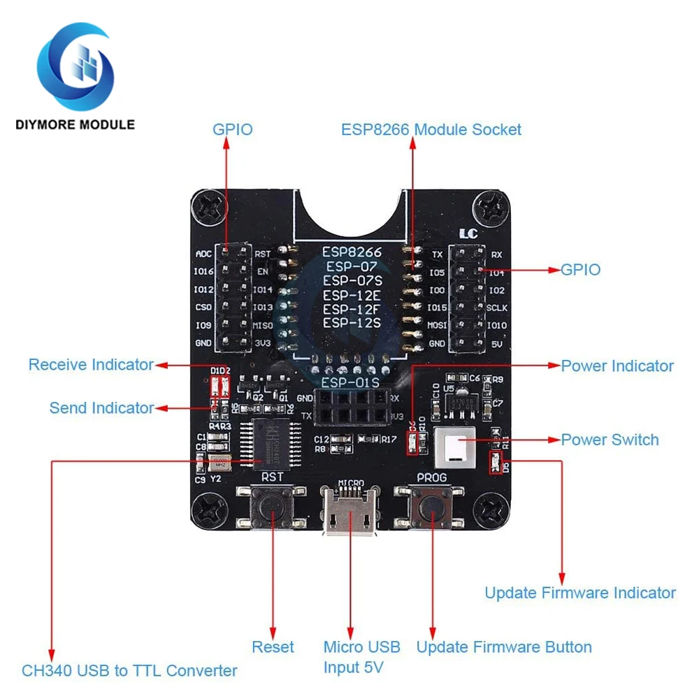 ESP8266 WIFI Module Test Frame Burner Development Board One-click Download Support For ESP-12F ESP-07S ESP-12E ESP-01S ESP12S |