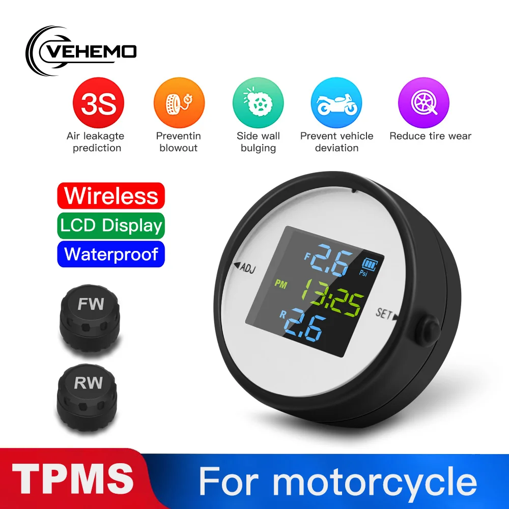 Беспроводная система контроля давления в шинах TPMS для мотоцикла ЖК дисплей