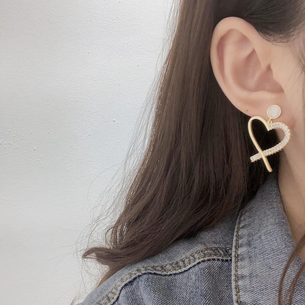 

Heart Dangle Earrings For Women Trendy Korean Fashion Jewelry Accessories Pendientes Wholesale S925 Pin High Quality