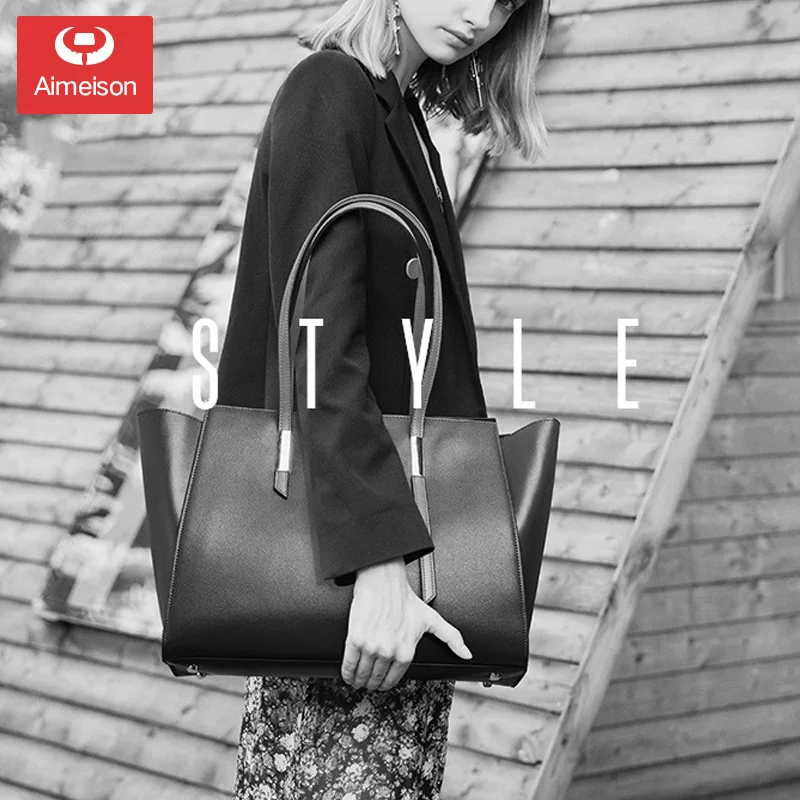 Новая Европейская и американская мода простая двухслойная кожаная сумка-тоут