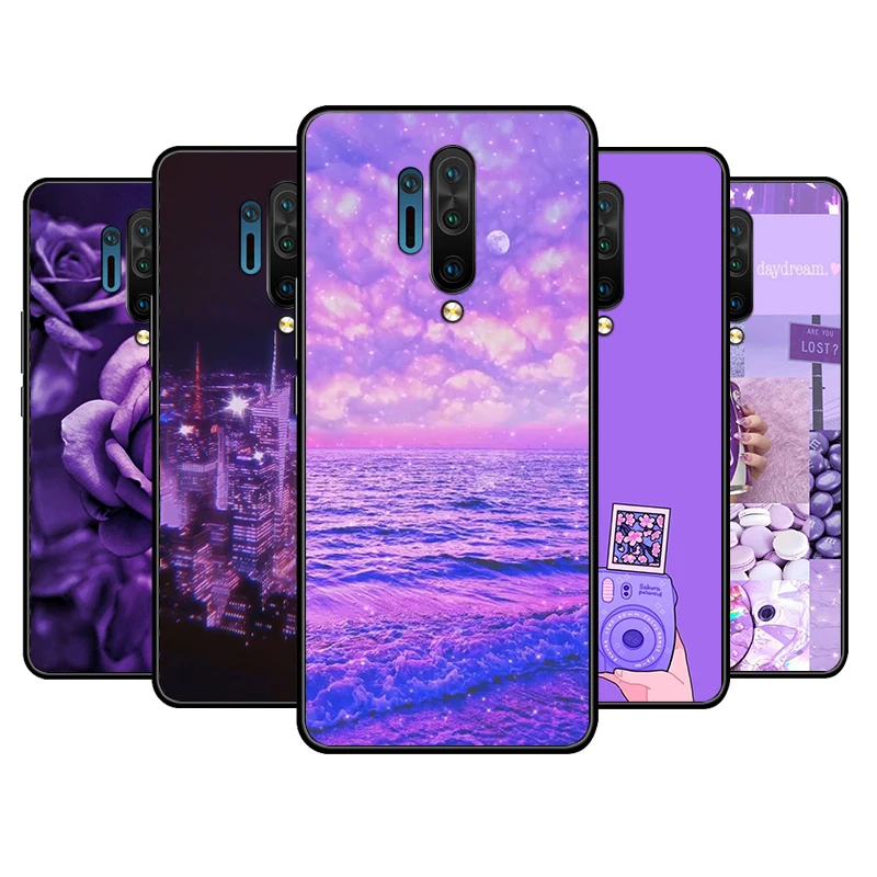 

Phone Case For OnePlus Nord 2 CE N100 N10 9R 9 8T Plus 8 7T 7 Pro 5G 6 6T 5T Purple Flower Butterfly Black Soft TPU Cover