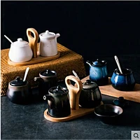classial porcelain sugar bowl and oil bottle set convenience ceramic spice jar for kitchen salt shaker soy sauce pot