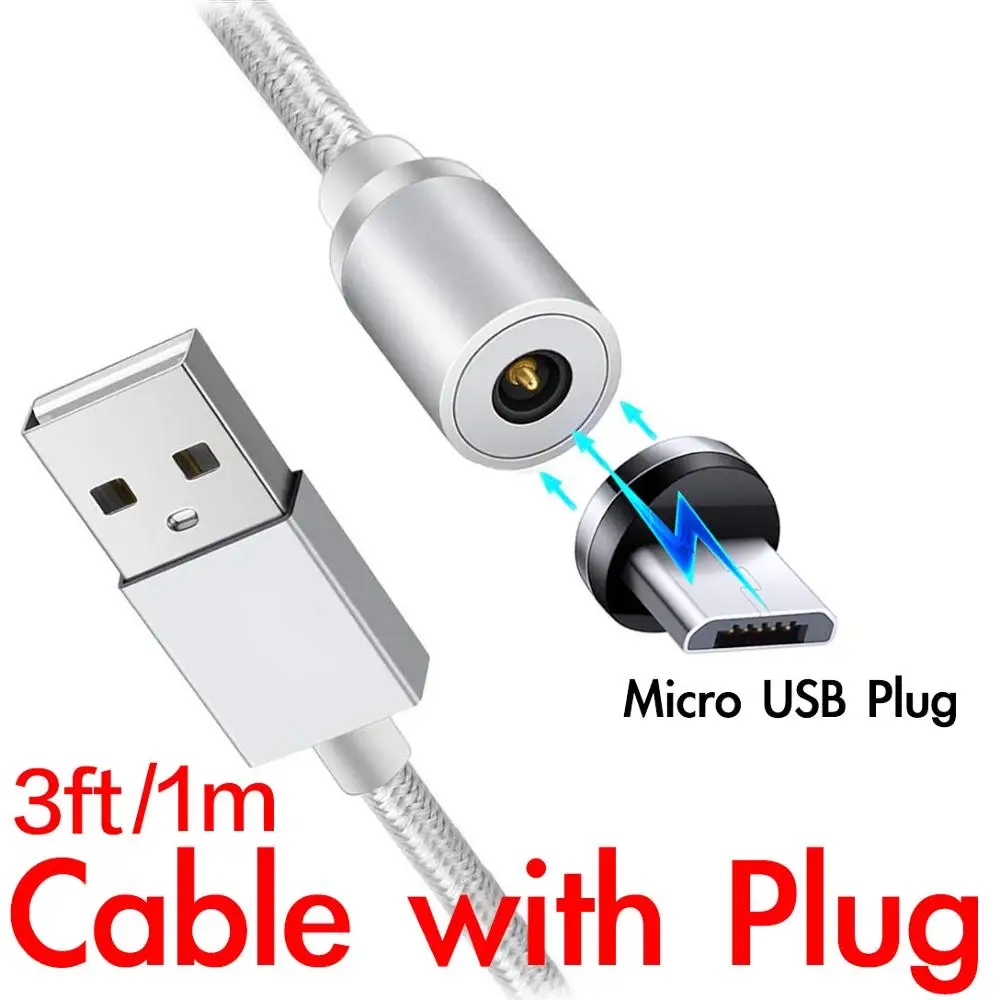 3FT Cable with Plug 3 фута Магнитный Micro USB кабель-высокоскоростной 2.4A Макс зарядное устройство Шнур для Oukitel Y4800 C16 C15 C10 C11 C12/C13 Pro U17 U19 U22 C9 - Тип штекера: 3FT Cable with Plug