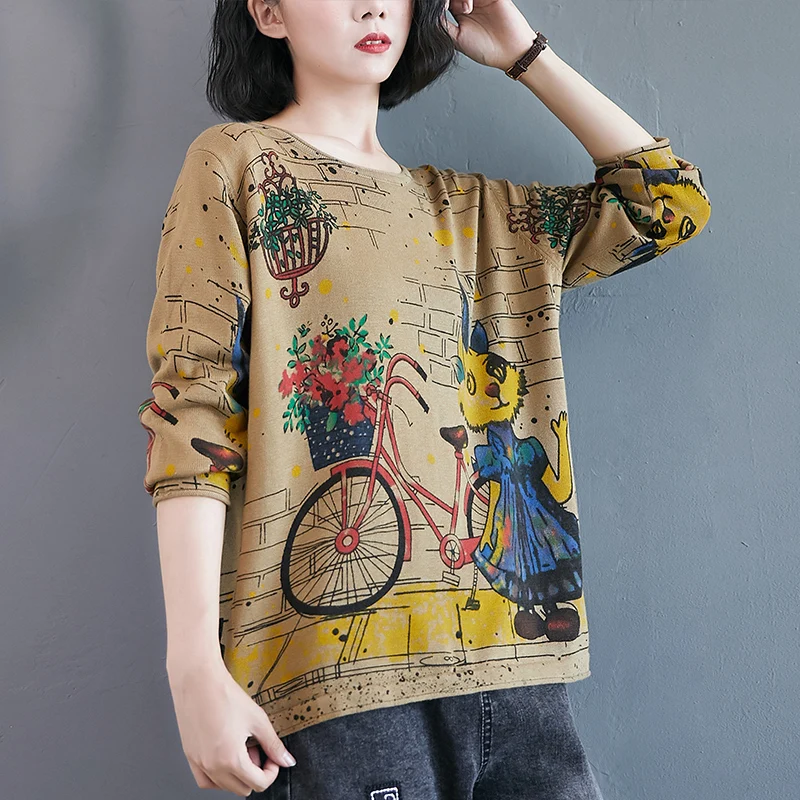 Женский свитер в стиле Харадзюку повседневный вязаный джемпер с цветочным