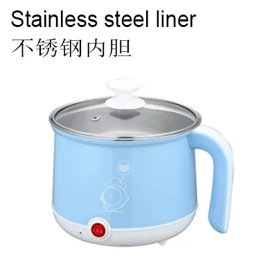 Stainless steel blue EDTID многофункциональная электрическая сковорода из нержавеющей стали горячий горшок лапша рисоварка на пару яйцо суп горшок мини нагревательная сковорода 1.8л ЕС - Цвет: Stainless steel blue