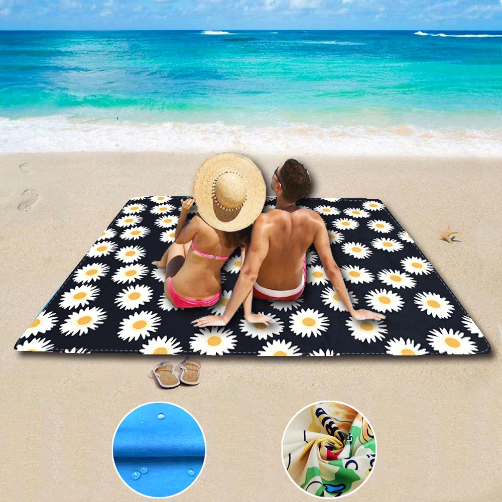 

2021 маленький пляжный коврик с цветочным принтом, ткань для кемпинга и пикника на открытом воздухе, большой матрас, водонепроницаемый и масл...