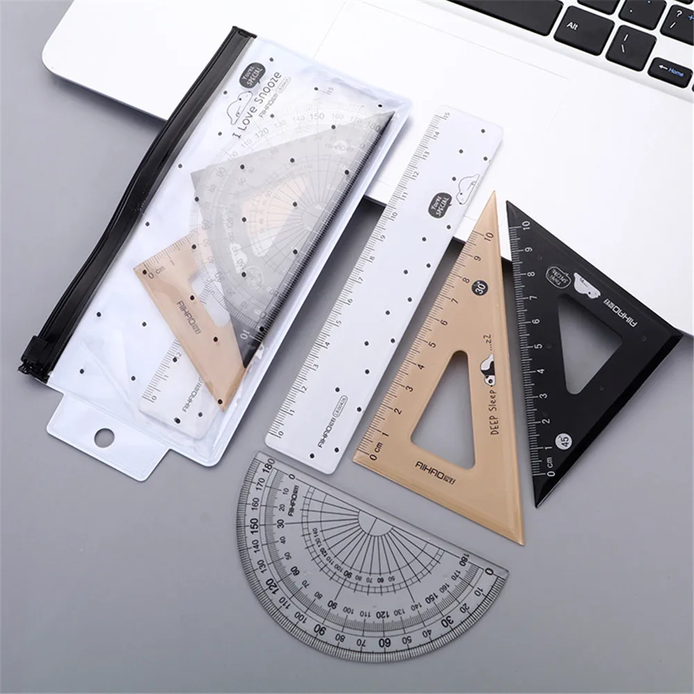 

4pcs/set Cartoon Bear Rulers Students Measure Tool Drafting Straight Triangle Ruler Protractor Shcool Supplies Kawaii Stationery