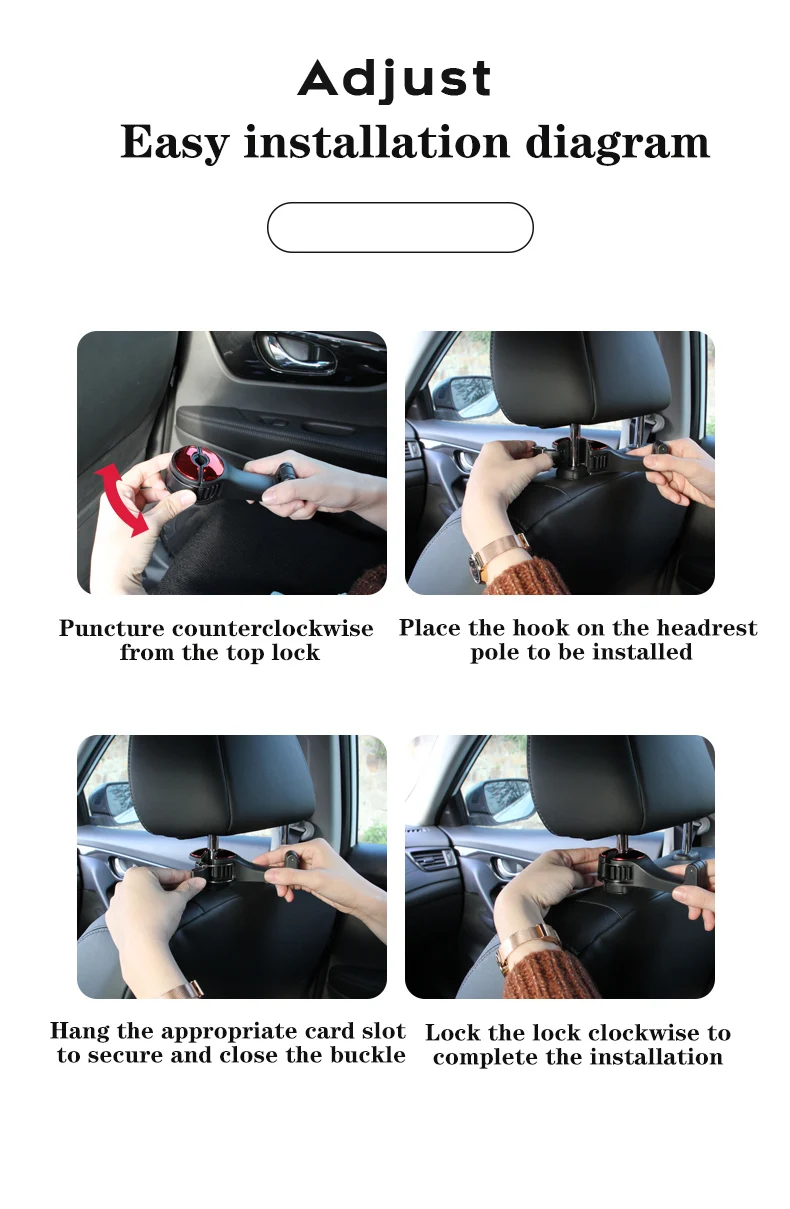 

Car Seat Back Hook for Phone Holder Universal Vehicle Auto Headrest Hanger with Lock Bracket for Hanging Bag Purse Cloth Grocery