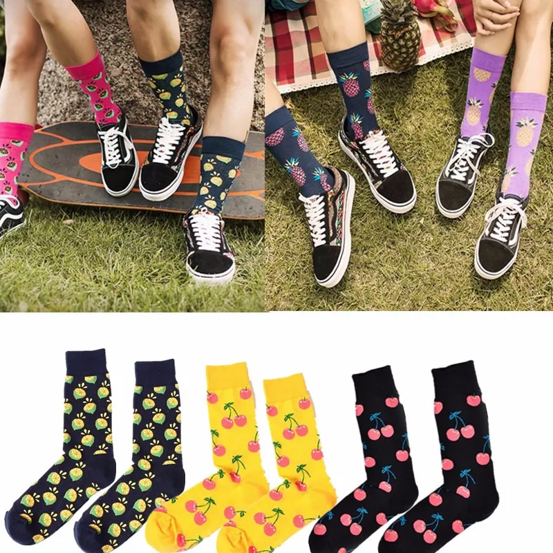 

5colors Cute Unisex Skateboard Elastic Soft Warm Fruit Printing Cotton Socks Thigh High Socks Long Socks COTTON