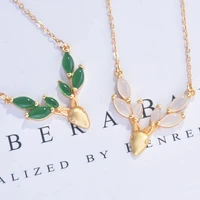 2021 new luxury sandblasting process deer head necklace for women dainty greenwhite stone female jewelry party accessories gift