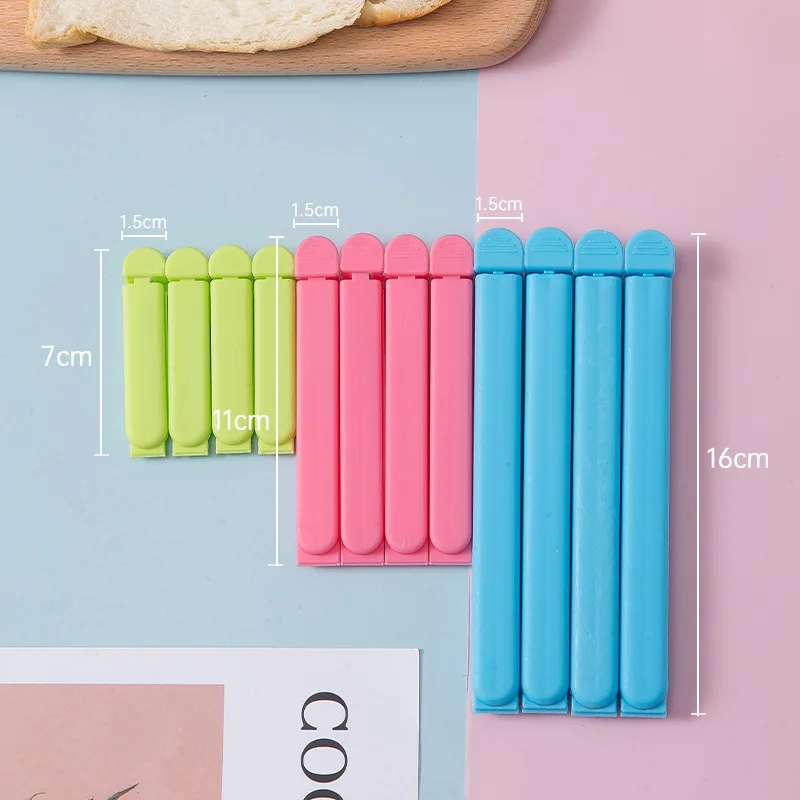 

12pcs/set Kitchen Food Bag Clips Snacks Sealing Plastic Solid Color Fresh Keeping Sealer Clip Clamp for Home Dormitory Kitchen