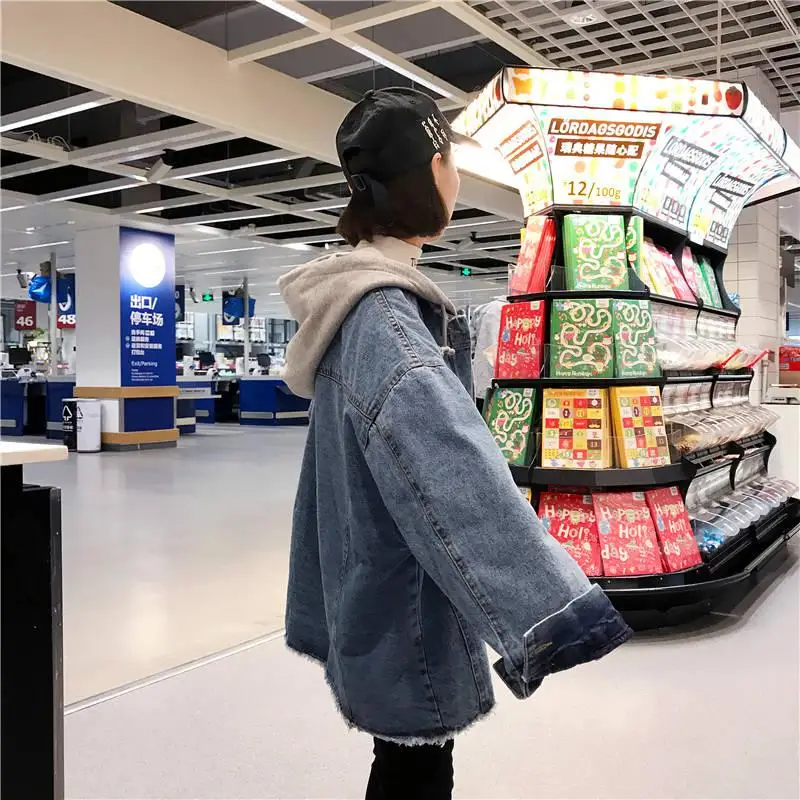 Женская джинсовая куртка с капюшоном Timis Li длинная свободная верхняя одежда в