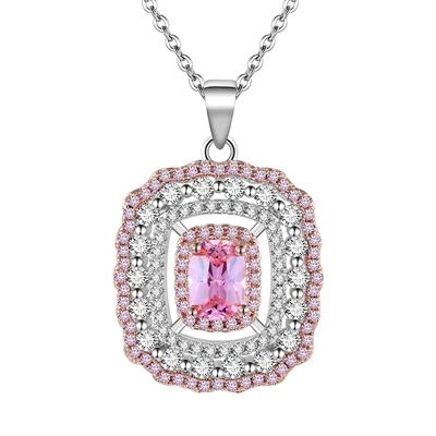 necklace PANSYSEN Роскошный розовый кварц Свадебный обручальный набор украшений для женщин 925 пробы Серебряное ожерелье/серьги/кольцо хорошее ювелирное изделие - Цвет камня: necklace