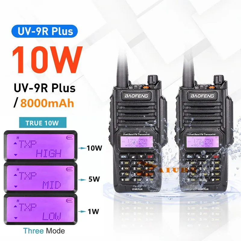

1or2pcs Baofeng 10W UV-9R Plus Waterproof Walkie Talkie UV9Rplus Dual Band Portable CB Ham Radios FM Transceiver Two Way Radio