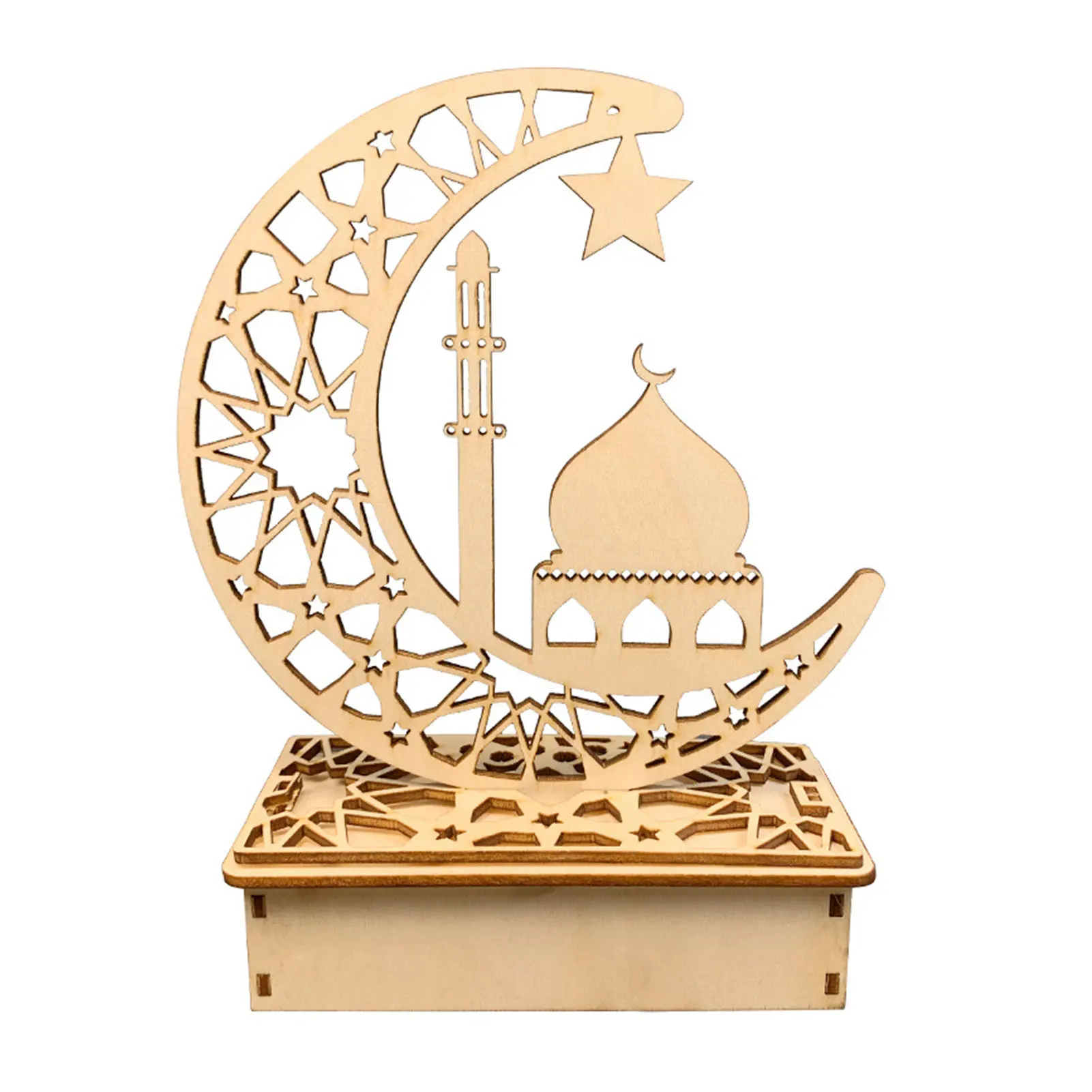 

Party Supplies DIY Assembly Gift Battery Powered LED Night Light Ramadan Eid Wood Ornament Craft Moon Shape Festival Home Decor