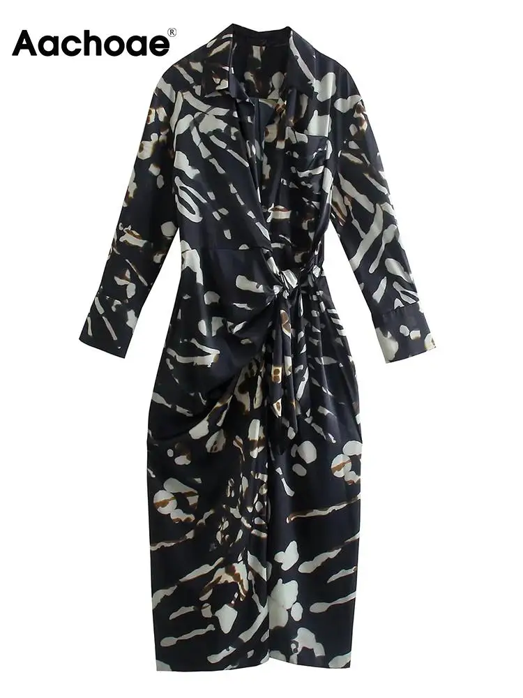 

Платье-миди женское ТРАПЕЦИЕВИДНОЕ с отложным воротником и длинным рукавом