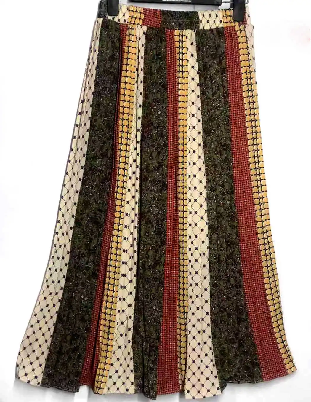 

Boho Skirt Chiffon Silk Print Dot Mid Length Dress Summer Swing Bohemian Gypsy Style High Waist A-line Pleated Floral Draped