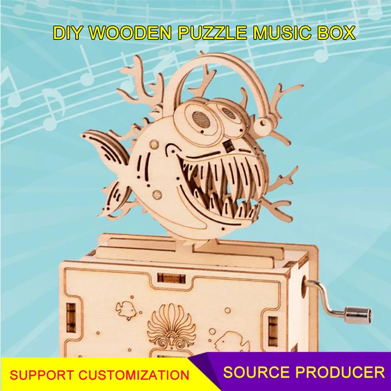 

Puzzle Assembled Building Blocks Children's Puzzle Insert Toys Children's Building Blocks Lantern Fish Hand Music Box