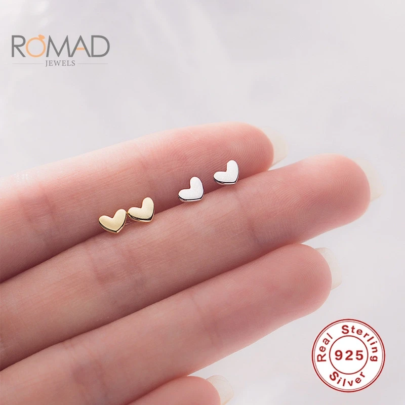 ROMAD минималистский 100% 925 стерлингового серебра мини маленькое сердце любви