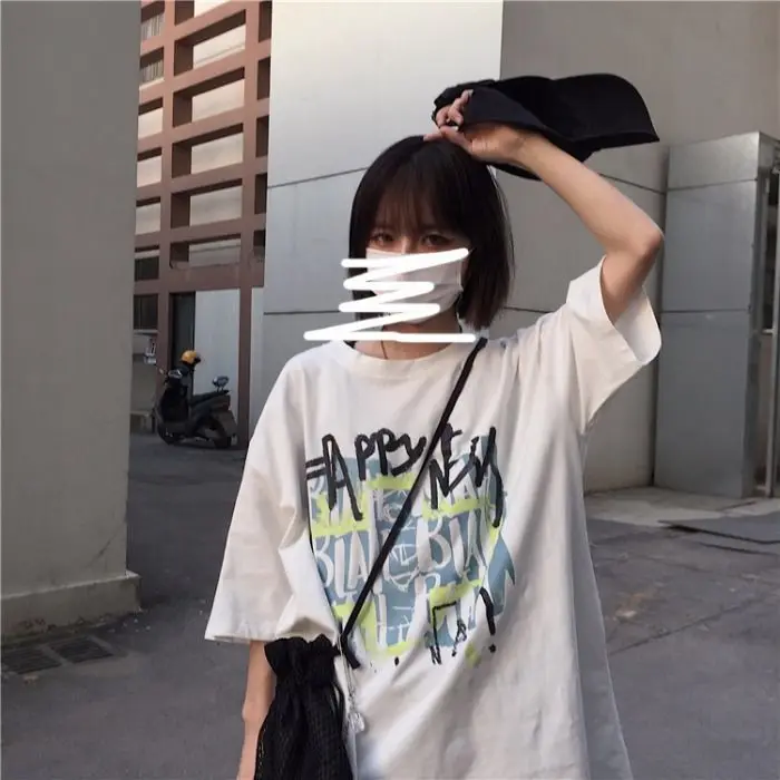 

Harajuku style women's t-shirt 2021 new loose print top White short sleeve T-shirt
