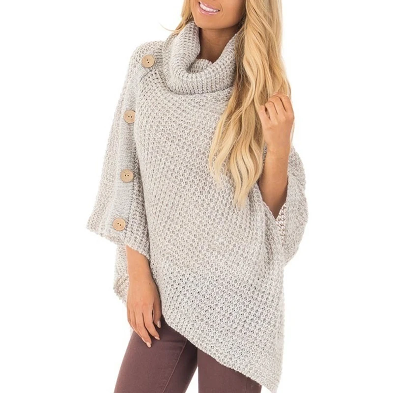 2019 женский свитер Осень-зима водолазка свободный Повседневный вязанный пончо на