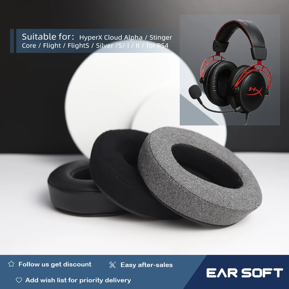 Earsoft Сменные амбушюры для HyperX Cloud Alpha, Flight, Flight, Stinger, Core, Silver, S, I, II, для наушников PS4